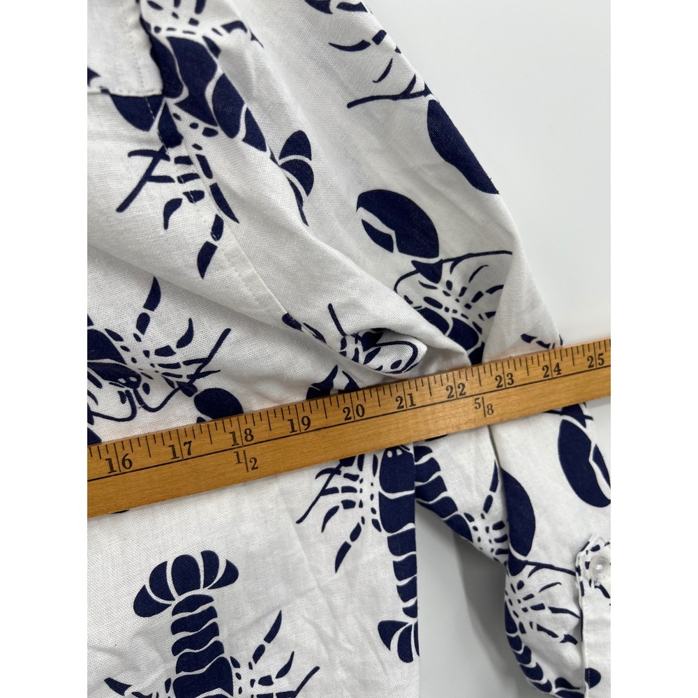 Sigrid Olsen Womens Linen Lobster Print Tunic Top‎ White Navy Blue Roll Tab Med - Picture 10 of 11